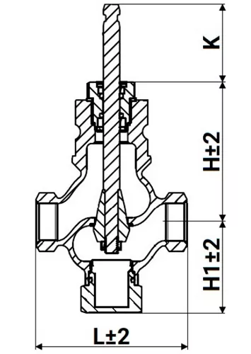 Клапан регулирующий 1/2″ Ду15 Ру25 двухходовой, односедельный, резьбовой, корпус - нержавеющая сталь AISI304, уплотнение - металл с электроприводом XCK220-1500 AC220V (VRg1-31M-PED-T)